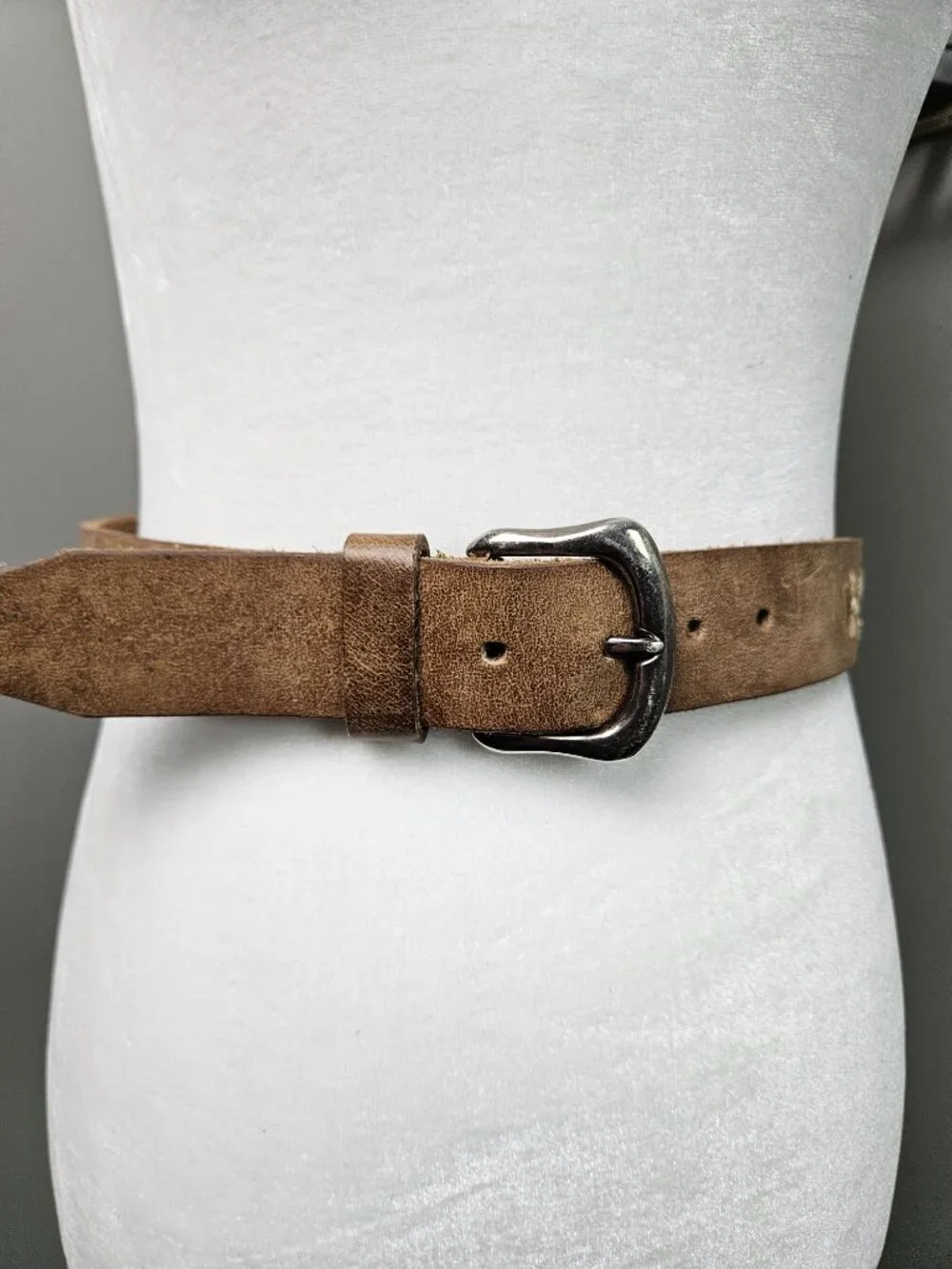 Boho Western Tan Brown Floral Embroidered Leather Belt